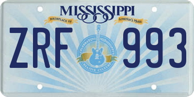 MS license plate ZRF993