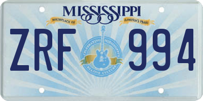 MS license plate ZRF994