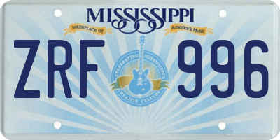 MS license plate ZRF996