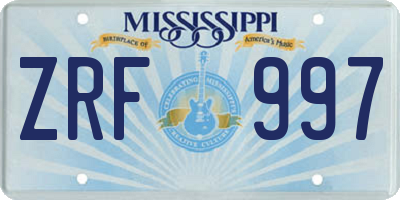 MS license plate ZRF997