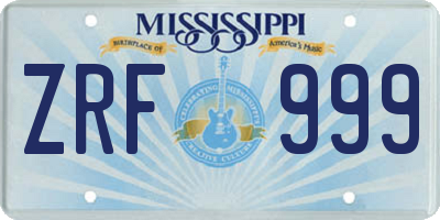 MS license plate ZRF999