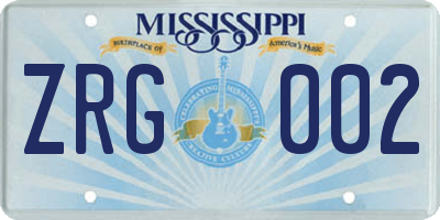 MS license plate ZRG002