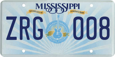MS license plate ZRG008