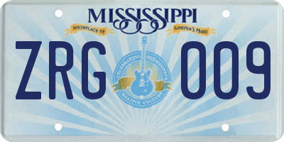 MS license plate ZRG009