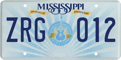 MS license plate ZRG012