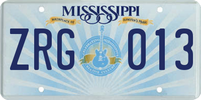 MS license plate ZRG013