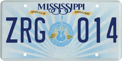 MS license plate ZRG014