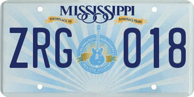 MS license plate ZRG018