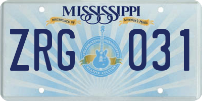 MS license plate ZRG031