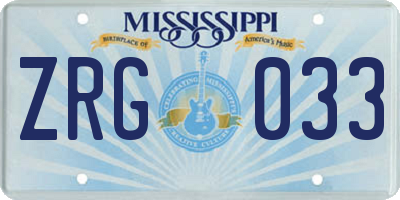 MS license plate ZRG033