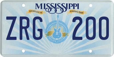 MS license plate ZRG200