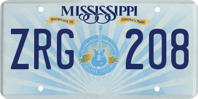 MS license plate ZRG208