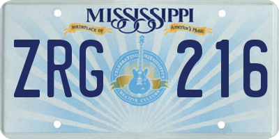 MS license plate ZRG216