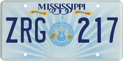 MS license plate ZRG217