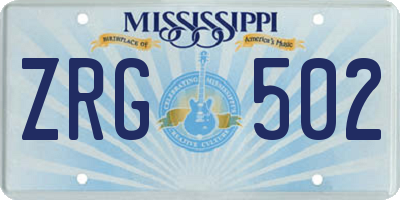 MS license plate ZRG502