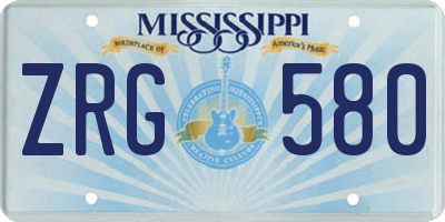 MS license plate ZRG580