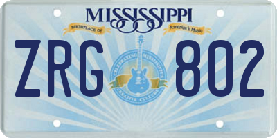 MS license plate ZRG802