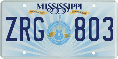 MS license plate ZRG803