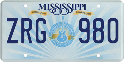 MS license plate ZRG980