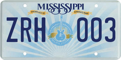 MS license plate ZRH003