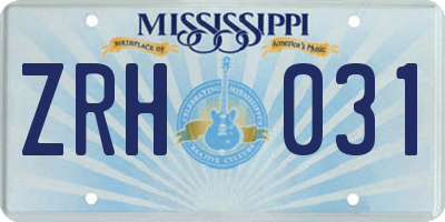 MS license plate ZRH031