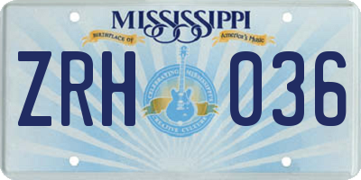 MS license plate ZRH036