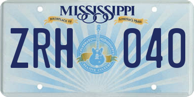 MS license plate ZRH040