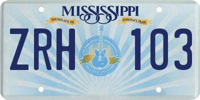 MS license plate ZRH103