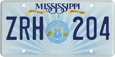 MS license plate ZRH204