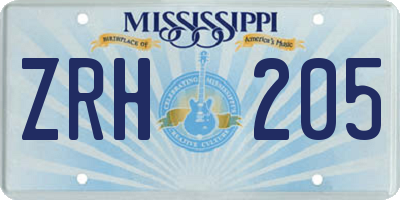 MS license plate ZRH205