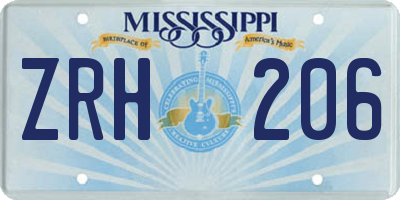 MS license plate ZRH206