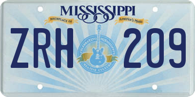 MS license plate ZRH209