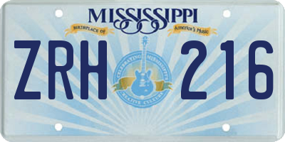 MS license plate ZRH216