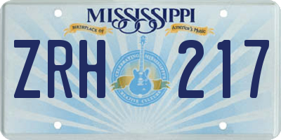 MS license plate ZRH217