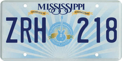 MS license plate ZRH218