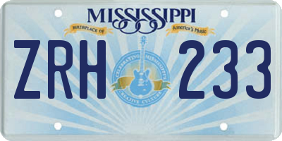 MS license plate ZRH233