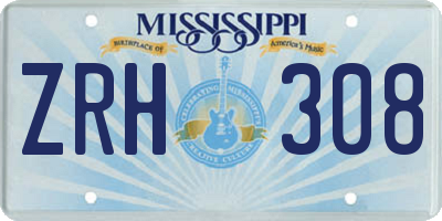 MS license plate ZRH308