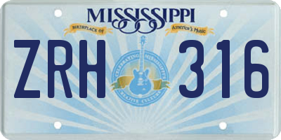 MS license plate ZRH316