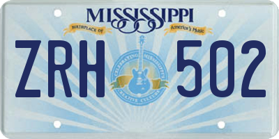 MS license plate ZRH502