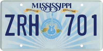 MS license plate ZRH701