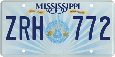 MS license plate ZRH772