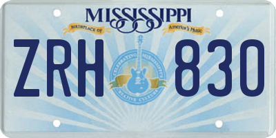 MS license plate ZRH830