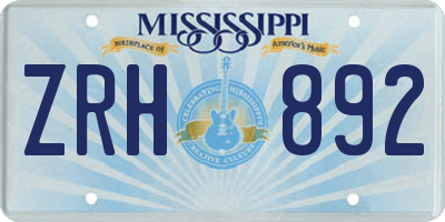 MS license plate ZRH892