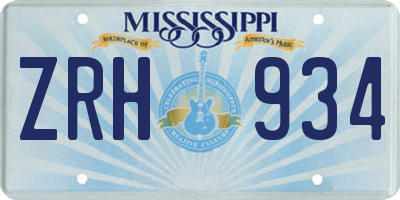 MS license plate ZRH934