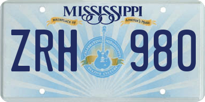 MS license plate ZRH980