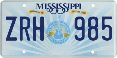 MS license plate ZRH985