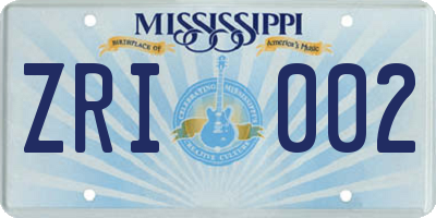 MS license plate ZRI002