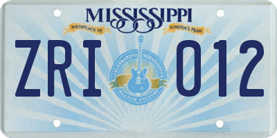 MS license plate ZRI012