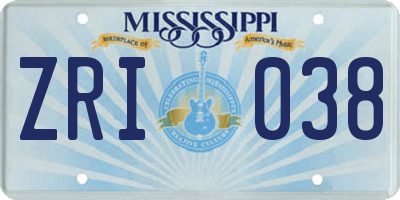 MS license plate ZRI038