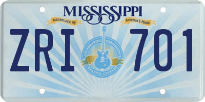 MS license plate ZRI701